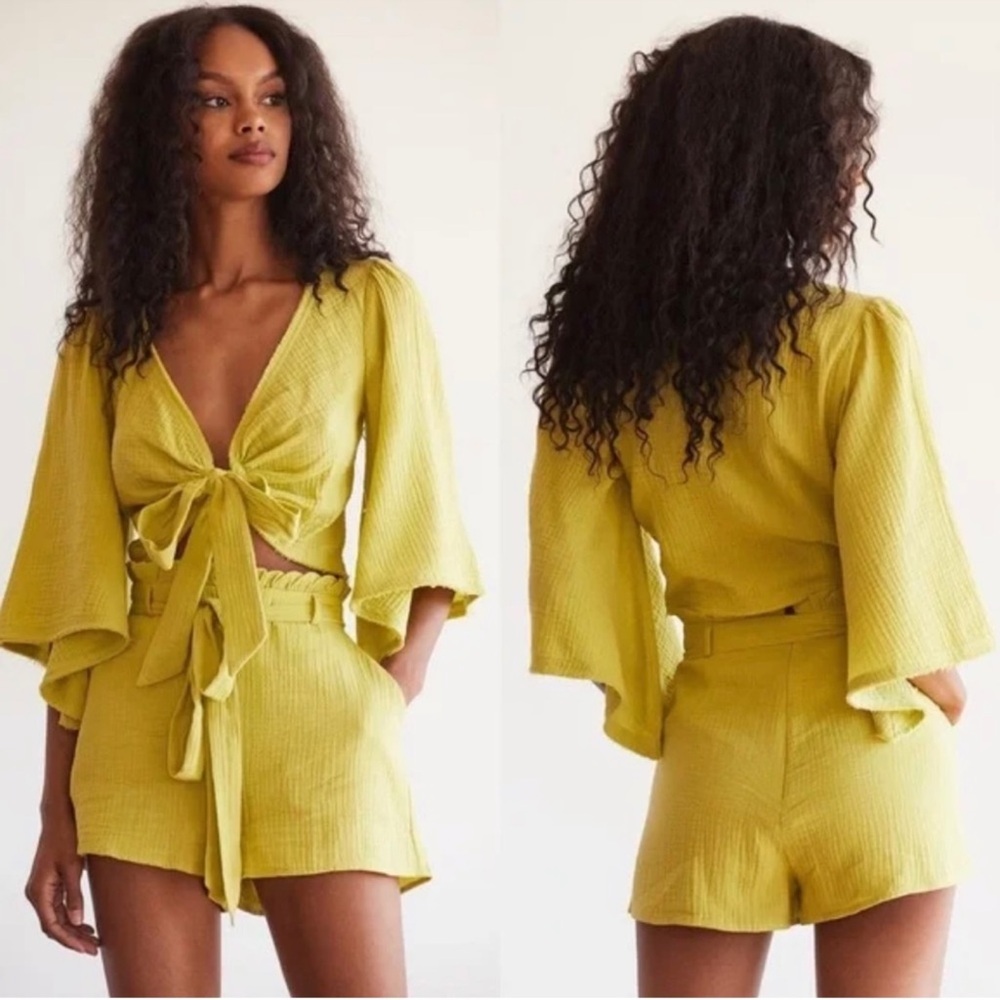 NWT Lulus Friendship Lime Green Tie-Front Crop Top Size Medium